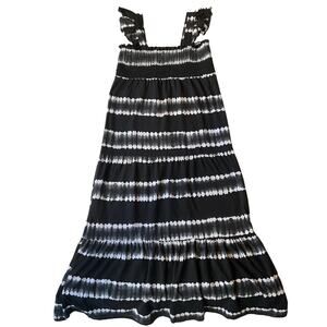 Wonder Nation Girls Maxi Dress M (7-8) Black Striped A-Line Ruffle Sleeveless